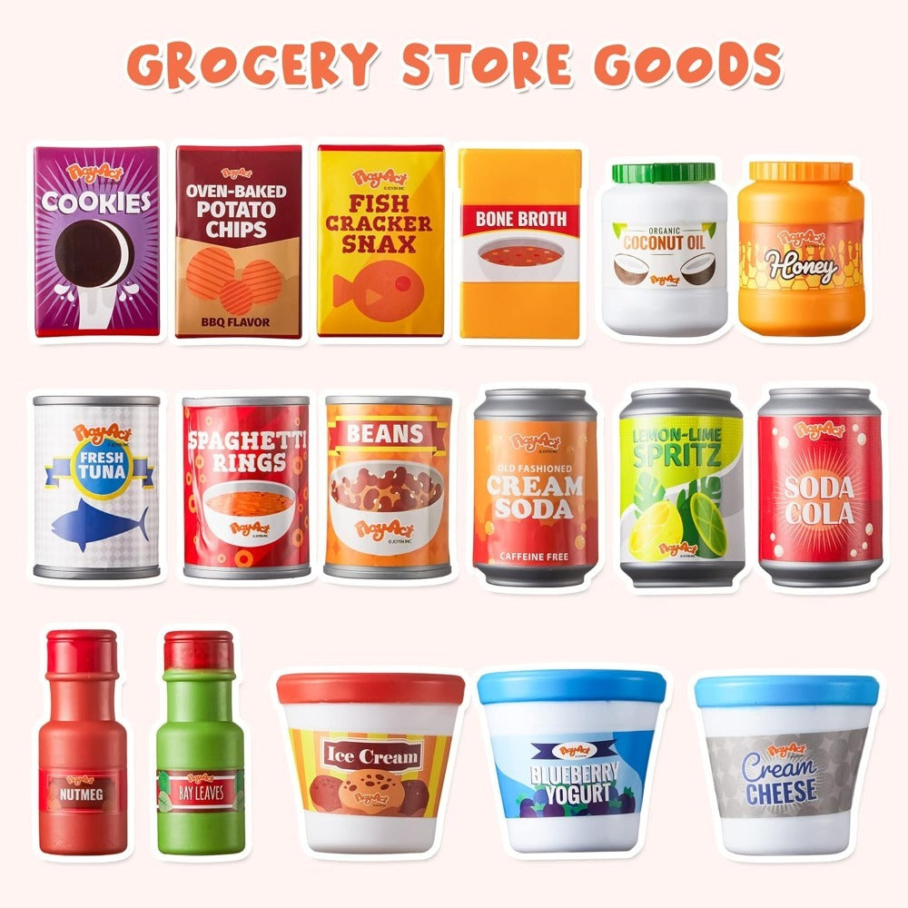 30 Pcs Play Food Grocery Cans Set - Pretend Kitchen Toy with Drinks, Juice, Snacks & Yogurt, BPA-Free Safe, Easter Basket Stuffer, Party Favor Gift for Boys Girls Ages 3+