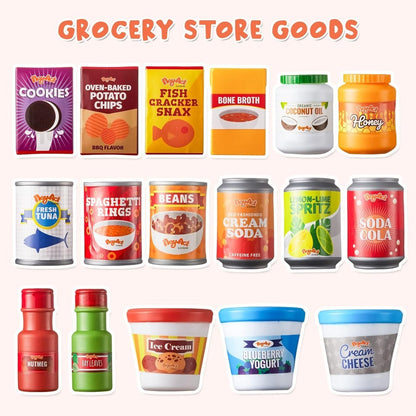 30 Pcs Play Food Grocery Cans Set - Pretend Kitchen Toy with Drinks, Juice, Snacks & Yogurt, BPA-Free Safe, Easter Basket Stuffer, Party Favor Gift for Boys Girls Ages 3+