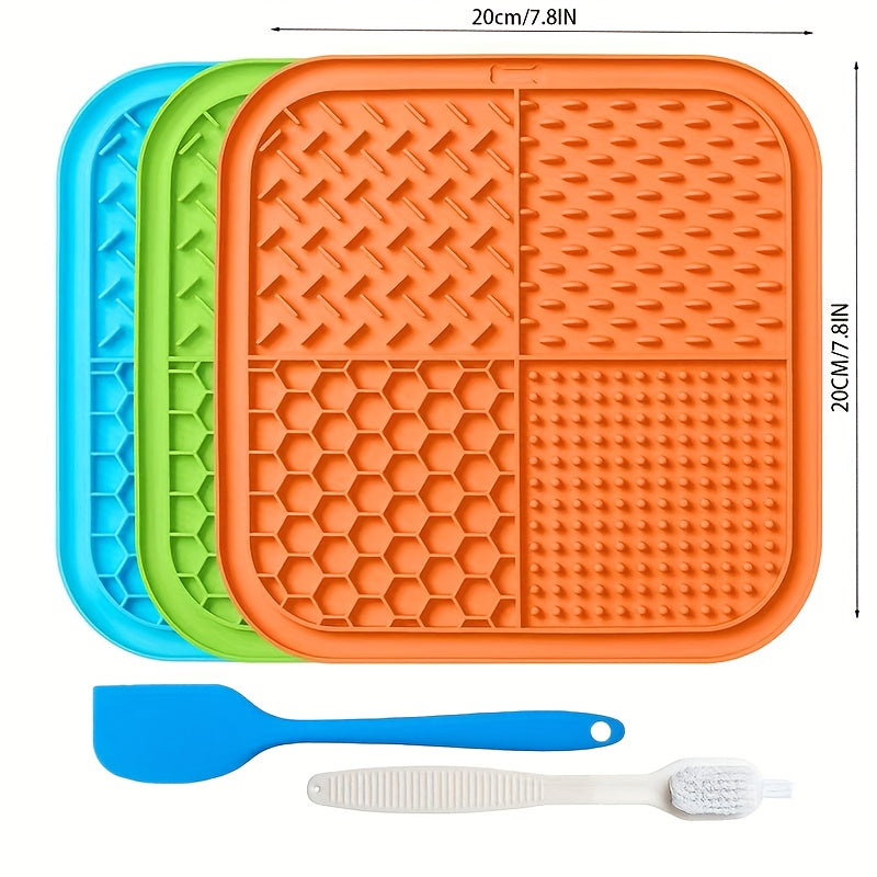 Lick Mat for Dogs & Cats 5-Pack with Suction Cups - Slow Feeder Licking Pad for Anxiety Relief & Boredom, Peanut Butter Treat Mat, Distraction Tool for Bathing Grooming, Orange Green Blue