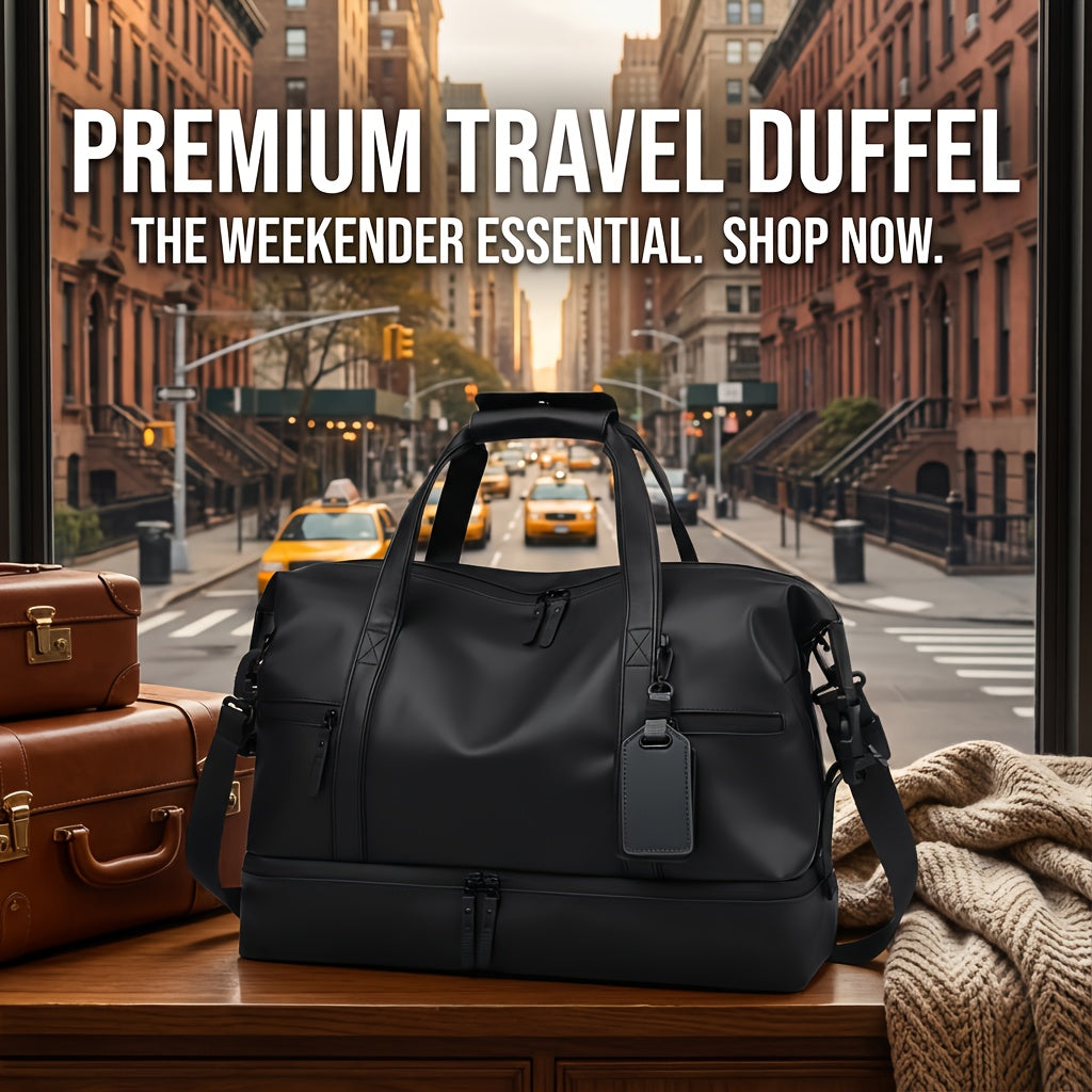 Gym Duffel Bag PU Foldable Sports Duffle with Shoe Compartment & Wet Pocket – Lightweight Weekender Travel Bag for Workout, Daily Use, Carry-On & Overnight Trips, Available in Black, Blue & Gray
