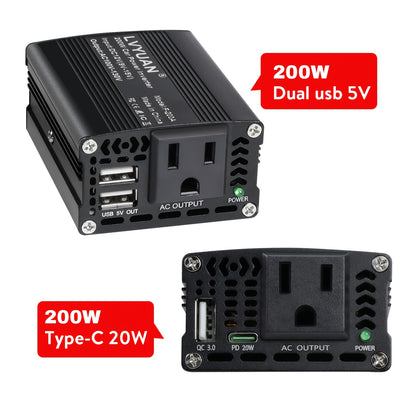 [Portable Without Battery] Car Power Inverter Charger Converter 500W/200W Rated Power Car Power Inverter 12V To 110V American Standard Socket Transformer With QC3.0 USB Port, Vehicle And Boat Universal Portable Auto Power Adapter, Car Accessories, Without