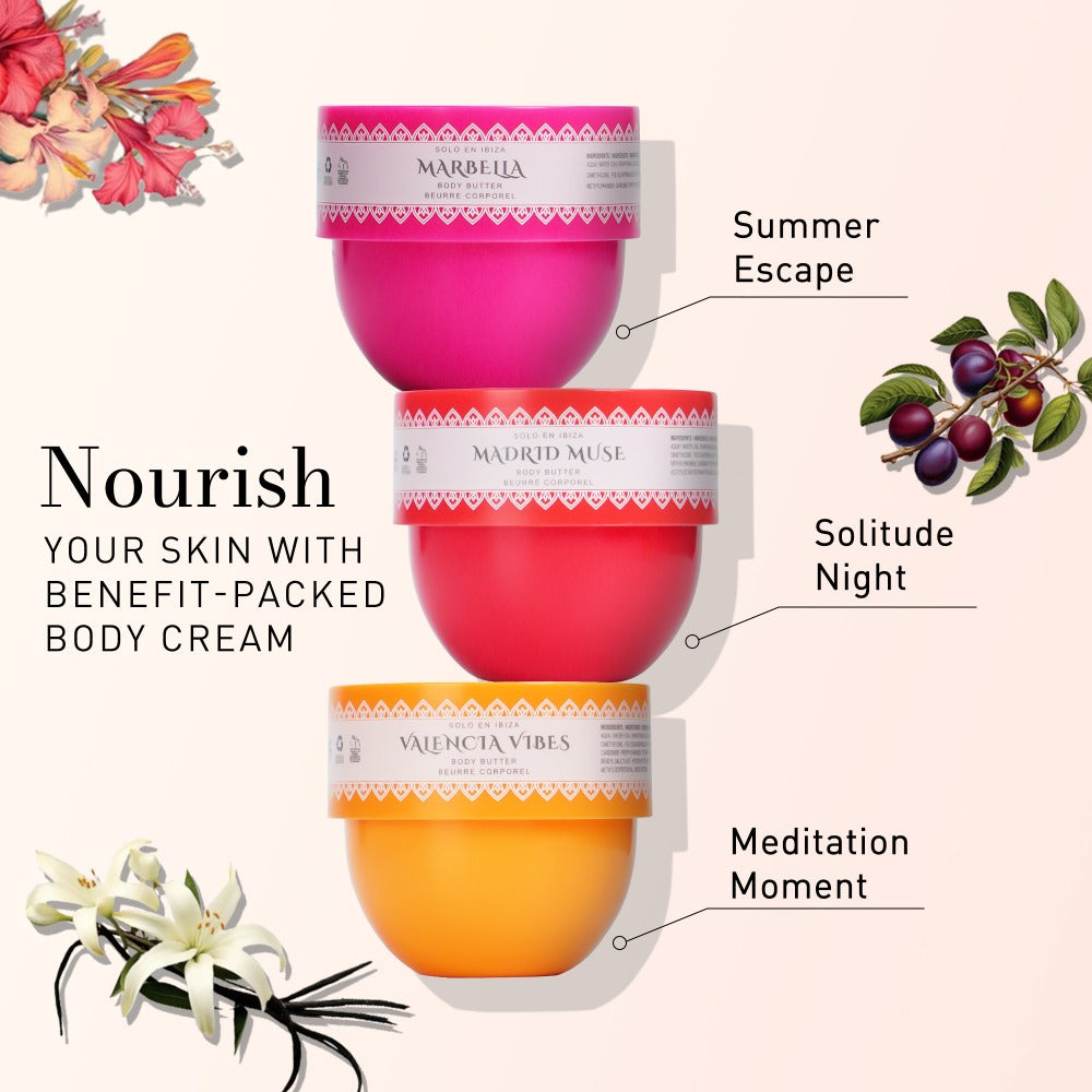 Body Butter Set 3-Piece Solo En Ibiza Long-Lasting Fragrance Body Cream for Women & Men - 3 Scents 1.76 fl oz Each Daily Moisturizer for Dating Parties & Gifting