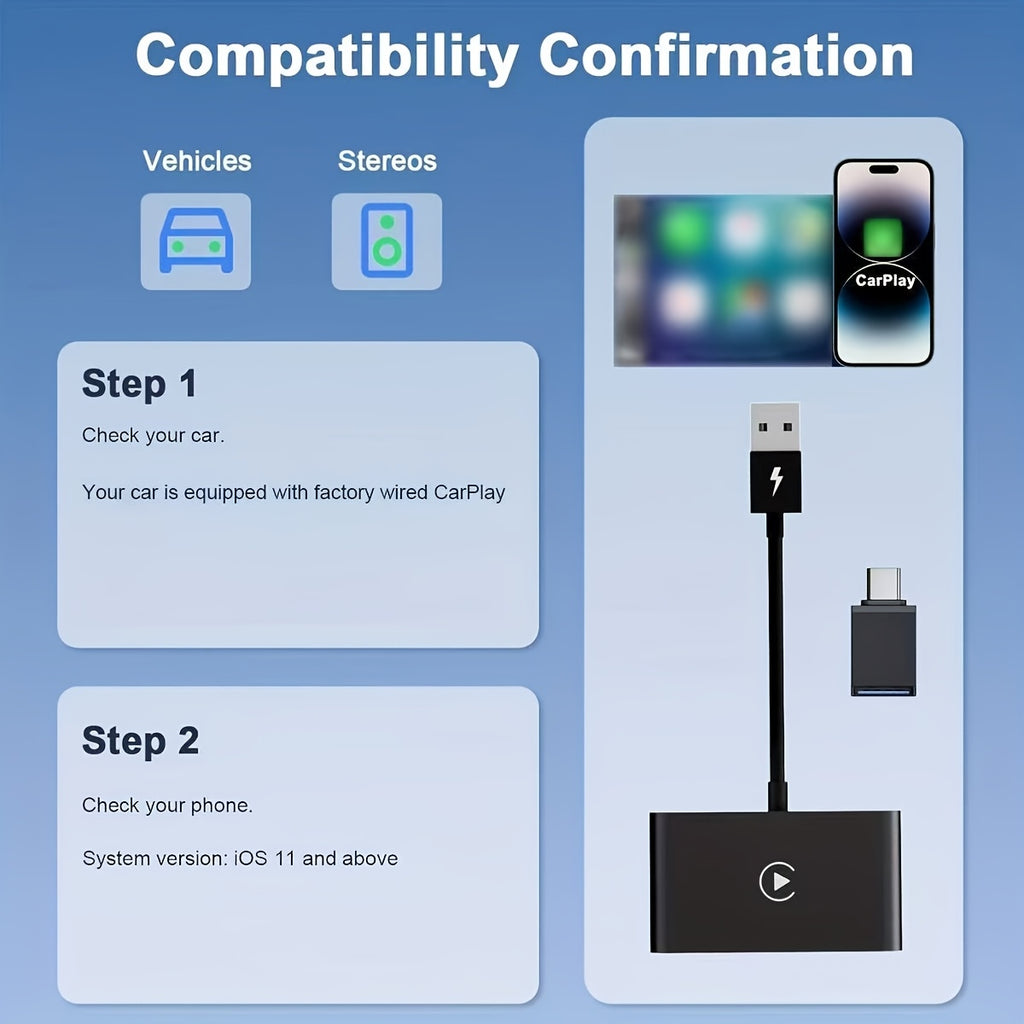 Portable Wireless Adapter Carplay Wired to Wireless Plug And Play Connect Wireless Dongle USB Car Converter for iPhone IOS 10+, Suitable for 2016 And Later Car
