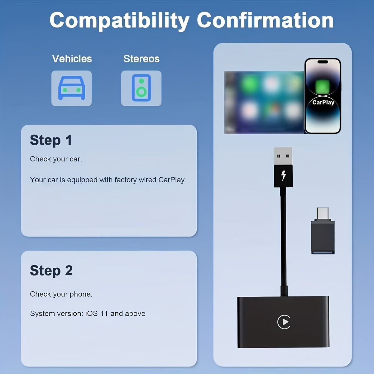 Portable Wireless Adapter Carplay Wired to Wireless Plug And Play Connect Wireless Dongle USB Car Converter for iPhone IOS 10+, Suitable for 2016 And Later Car