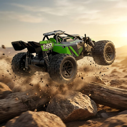 RC Monster Truck 1:20 Scale 4WD with LED Headlights – 2.4GHz All-Terrain Off-Road Remote Control Car, High-Speed Amateur RC Vehicle, Birthday Gift for Boys, Fast & Furious Green Yellow Red