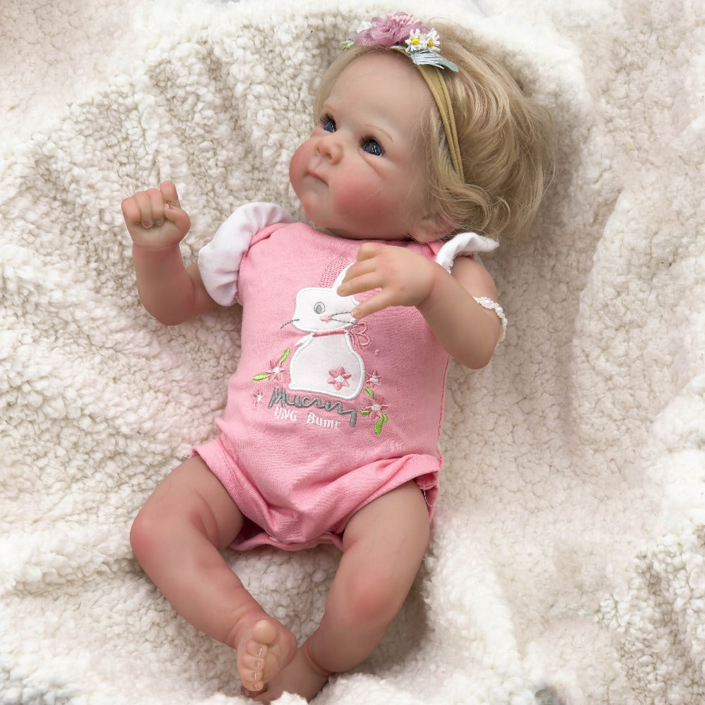 Reborn Baby Doll 16 Inch Handcrafted Newborn with Hand-Applied Eyelashes Rooted Hair Soft Cloth Body & Poseable Limbs – Includes Outfit Pacifier Diaper & Birth Certificate, Lifelike Girl Toy Gift Ages 3+ 42cm