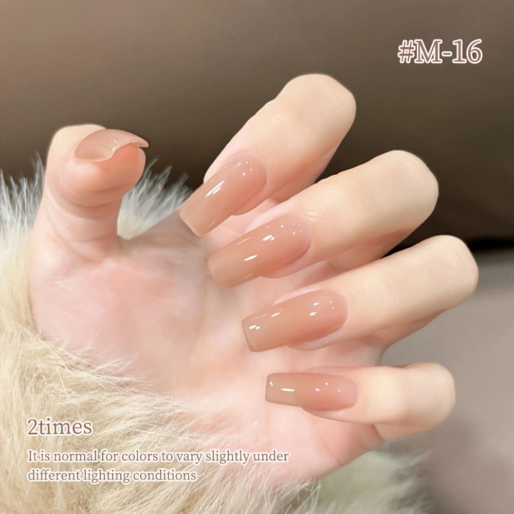 Jelly Gel Nail Polish Set 6 Colors Glass Nail Look Translucent Buildable Coverage 0.51oz Each - Semi-Permanent Soak-Off UV LED High-Gloss Salon Finish Nail Art Kit for Women Shades M14 M16 M17 M18 M19 M20