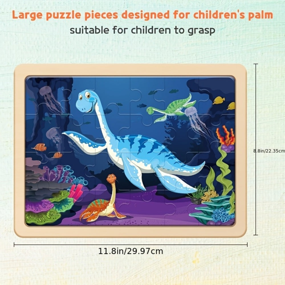 Dinosaur Puzzle Set for Kids Ages 3-8 Wooden 4-in-1 Jigsaw with 24 Pieces Each – Colorful Preschool Educational Toy for Boys & Girls, Fun Birthday Christmas Easter Gift for Toddlers & Children