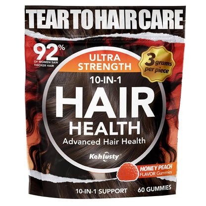 Biotin Gummies for Hair Growth with Collagen Complex Vitamin C & Ginger — 90 Chewable Gummies for Thicker Fuller Hair, Thinning Hair Support, Peach Flavor, 30-Day Supply for Men & Women