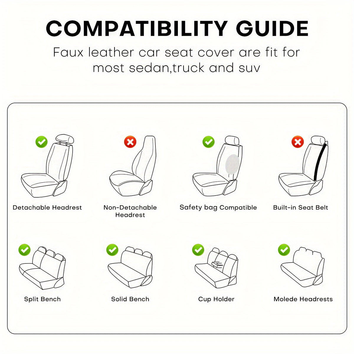 5-Seat Full Set Faux Leather Car Seat Covers - Waterproof All-Weather Protection, Full Surrounded Cushion Protector with Soft Foam Padding, Precise Fit for Cars, Trucks, Sedans & SUVs - Easy Installation, Durable Automotive Interior Accessories (Ideal Chr