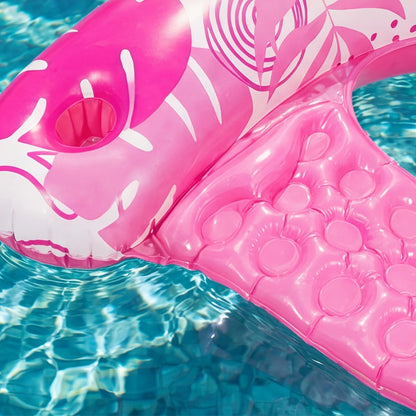 Inflatable Pool Chair 2-Pack for Adults – Leaf Print Blow Up Floating Chairs with Cup Holders & Water Balloons, Hammock Noodle Mat Float Set for Pool Beach Lake, Summer Party Gift (Blue & Pink)