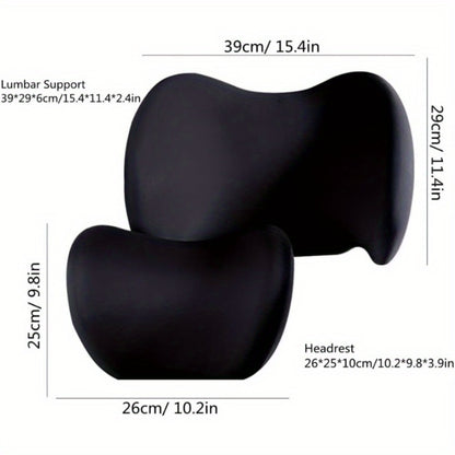 Car Lumbar Support Pillow & Neck Pillow Kit – Ergonomic Seat Cushion Set with Adjustable Strap for Back & Neck Pain Relief, Universal Fit Car Seat, Office Chair, Truck, Wheelchair