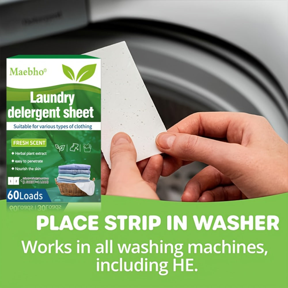 Laundry Detergent Sheets 60 Loads Fresh Scent Hypoallergenic Liquidless Stain and Odor Remover for Sensitive Skin Works in Hot and Cold Water Space-Saving Travel Size Eco-Friendly Laundry Strips