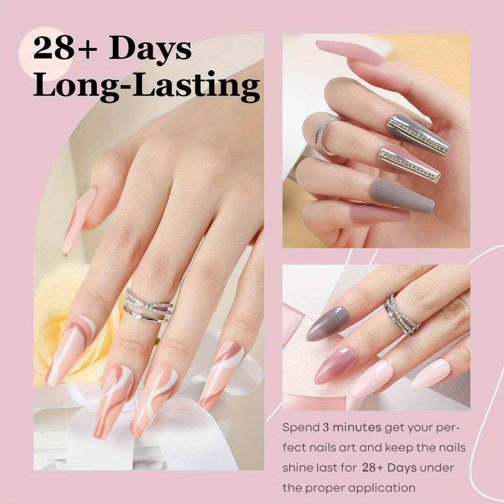 11-Piece Dip Powder Nail Kit Nude Grey Pink — 4 Colors Complete Dipping Set with Base Coat Activator Top Coat Nail Tools No Lamp French Manicure Gift for Women