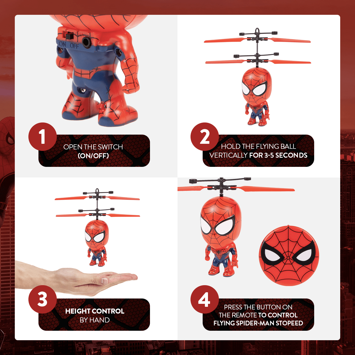 Marvel Spider-Man Flying Figure IR Helicopter Toy 3.5 Inch – Remote Control Infrared Superhero Copter for Kids Boys | Indoor Flying Toy | Best Birthday Christmas Gift Ages 5+