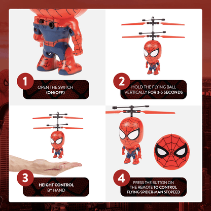 Marvel Spider-Man Flying Figure IR Helicopter Toy 3.5 Inch – Remote Control Infrared Superhero Copter for Kids Boys | Indoor Flying Toy | Best Birthday Christmas Gift Ages 5+