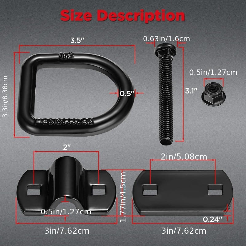 4 Pack Heavy Duty Steel D Rings Tie Down Anchors with Screws, 1/ 2" Bolt-On Forged D Ring Tie Down for Trailers, 12000Lbs Break Strength Trailer Tie Down Anchor for Trailer, Truck Bed