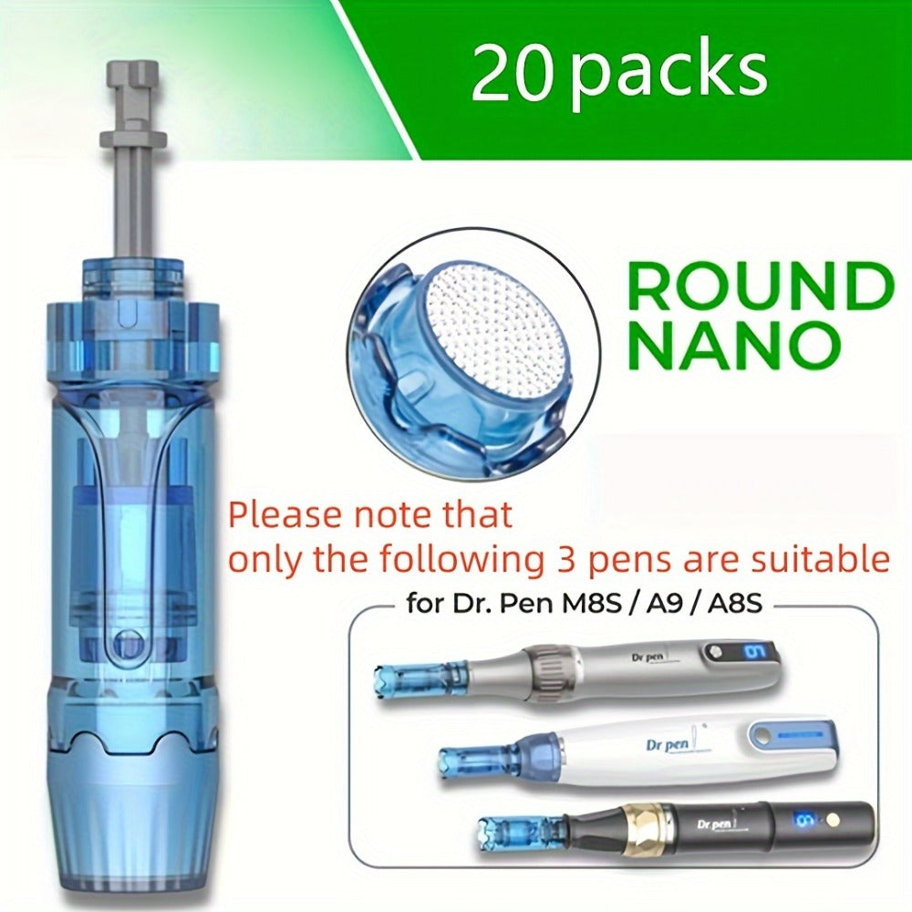 Microneedling Cartridges 20 Pack Compatible with Dr.Pen A9 A11 A8S M8S Bio Pen Q2 Ultima M8S 18-Pin 36-Pin Round Nano 0.25mm Replacement Needle Tips Derma Pen Accessories