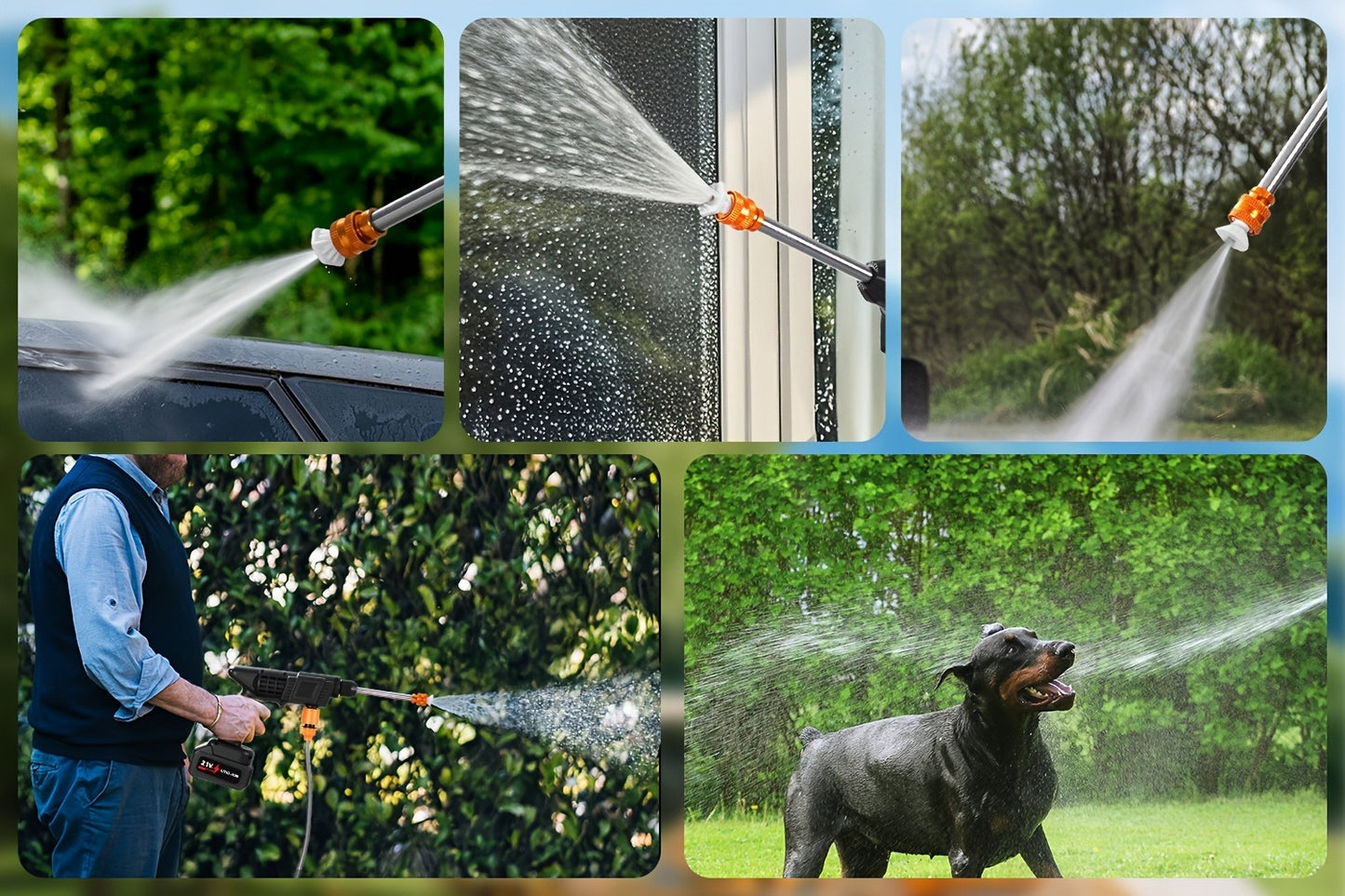 Cordless Pressure Washer 300W - 6-in-1 Nozzle, 1.3GPM Handheld Car Wash Gun with 15000mAh Battery, 60-Min Runtime for Car, Home, Garden & Floor Cleaning