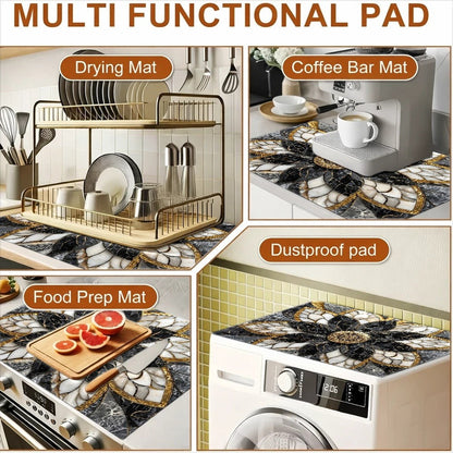 Stove Protector Mat Marble Lotus Pattern | Heat-Resistant Non-Stick Cooktop Cover Pad | Gas Stove, Induction Cooker, Glass Cooktop, Oven & Washer Dryer Top