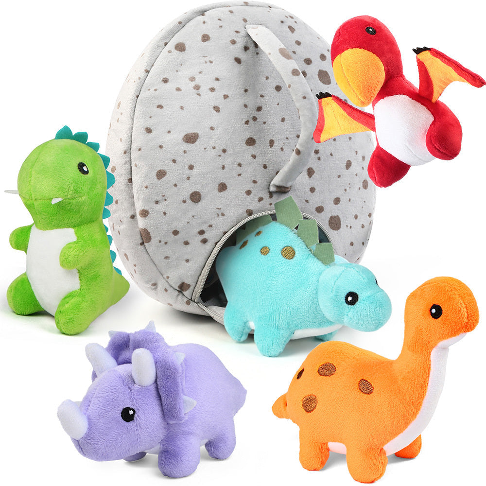 Mini Dinosaur Plush Set 5 Pack with Egg Carrying Case — 5-6 Inch Soft Stuffed Dino Toys for Baby Toddlers Kids, STEM Easter Basket Birthday Christmas Party Favor Gift for Dino Lovers