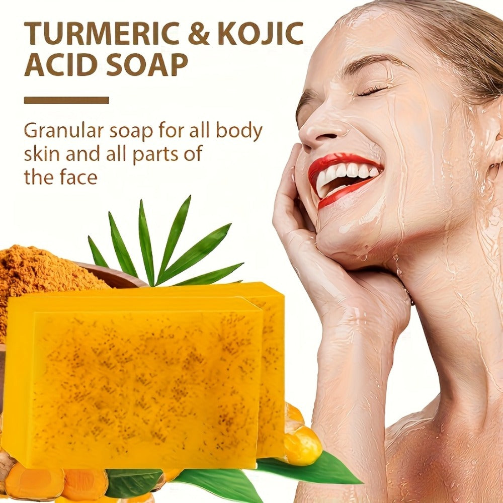 Turmeric Bath & Skin Care Set 3-Piece — Brightening Mousse, Soap & Oil for Hair, Face & Body, Gentle Moisturizing Cleanser Gift Set for Women All Skin Types