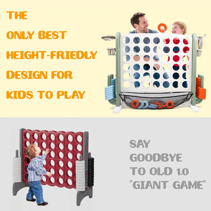 4-in-1 Giant Connect Four Game Set for Kids & Adults – Adjustable Height with Basketball Hoop, Golf Putting, Ring Toss & Jumbo 4-to-Score, Indoor Outdoor Family Party Game