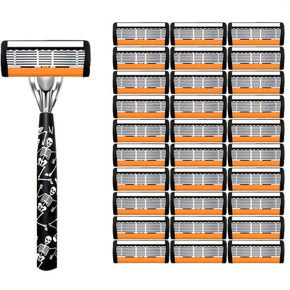 Safety Razor for Men 7-Layer Progressive Blades — Non-Slip Stainless Steel Handle Classic Double Edge Razor for Beard & Mustache Grooming, 1 or 2 Handle + 15–36 Blade Pack Options