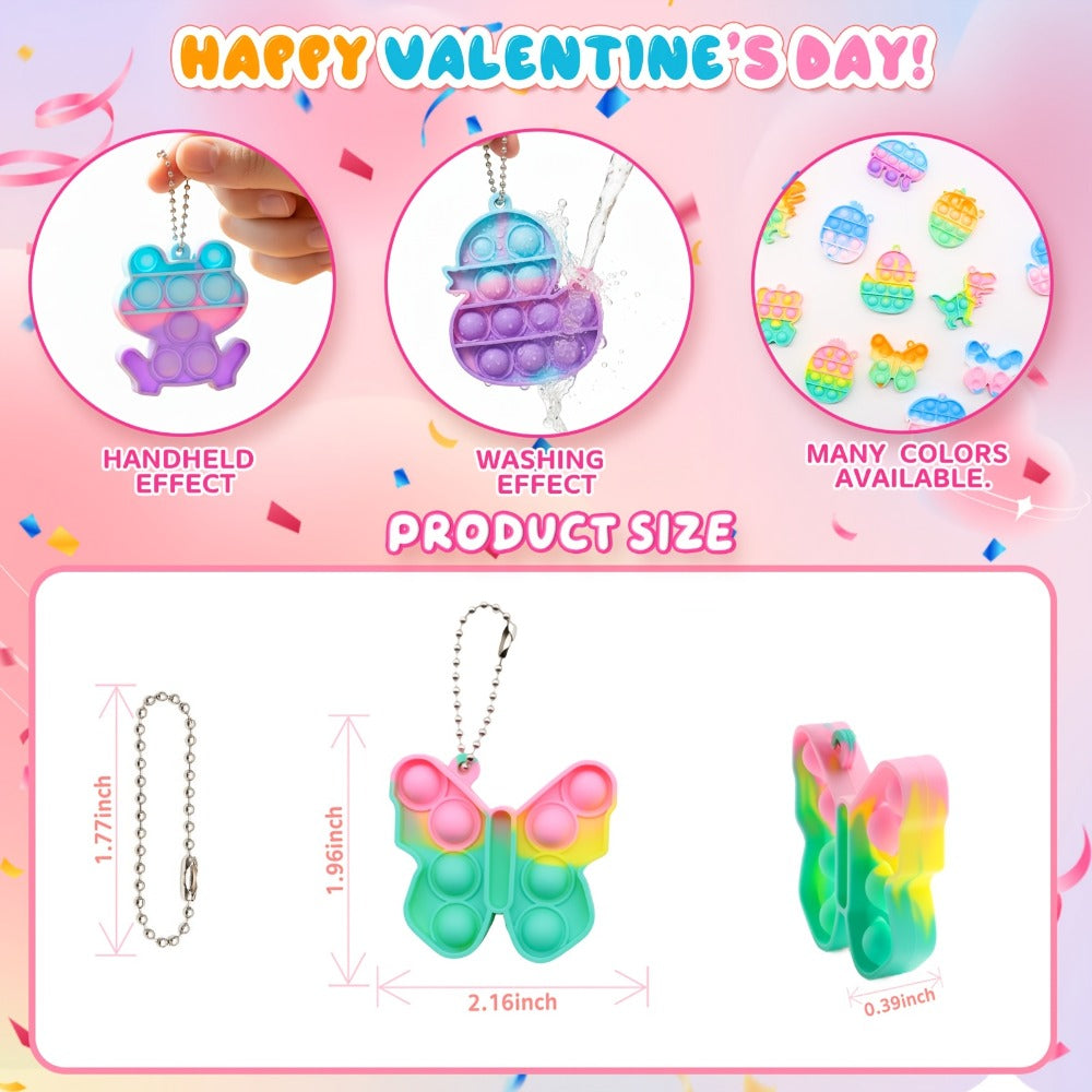 Animal Press Pop Toy Set 32/36pcs – Cute Keychain Fidget Toys for Kids, Party Favors, Classroom Rewards, Birthday Gifts, Backpack Charms, 8 Styles, Colorful Mini Animal Squeeze Poppers
