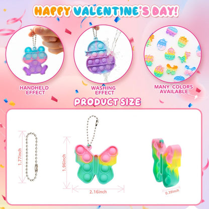 Animal Press Pop Toy Set 32/36pcs – Cute Keychain Fidget Toys for Kids, Party Favors, Classroom Rewards, Birthday Gifts, Backpack Charms, 8 Styles, Colorful Mini Animal Squeeze Poppers