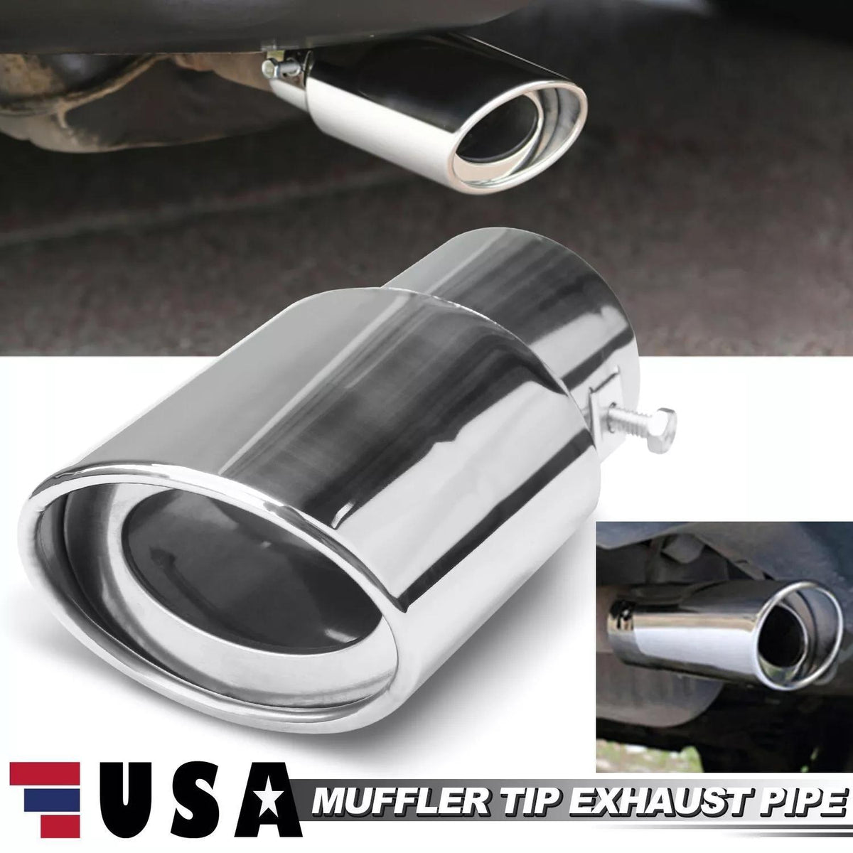 1PC Car Exhaust Tip, Universal Car Exhaust Pipe Modification Tail Throat Tail Pipe For Most Models With Exhaust Pipe Diameter Within 1.5-2.1inch, Steel Exhaust Tips Chrome-Plated Finish Tailpipe (silvery #Straight)