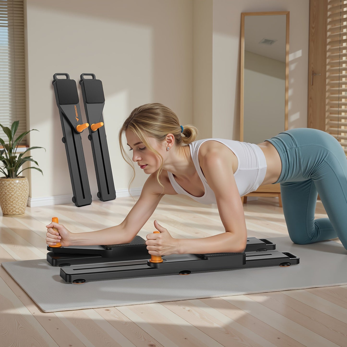 Multifunctional Ab Trainer Pilates Board – Detachable Anti-Slip Quiet Design, Portable Pilates Reformer for Core Workouts & Home Fitness for Women
