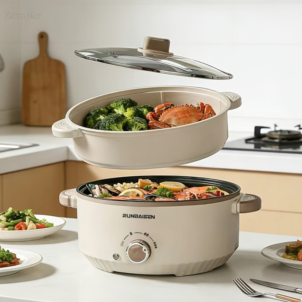 Electric Hot Pot Portable Electric Wok – Non-Stick Coating, Triple Power Control, Multi-Functional Stewpot for Hotpot, Soup, Steak, Ramen & Gourmet Cooking, 60.87oz or 118.35oz