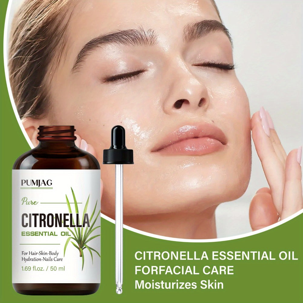 Citronella Essential Oil 50ml Pure Hydrating Body Massage Oil with Dropper - Non-Alcoholic Moisturizing Oil for Face Hair Nails Dry Skin All Skin Types Adults Daily Care