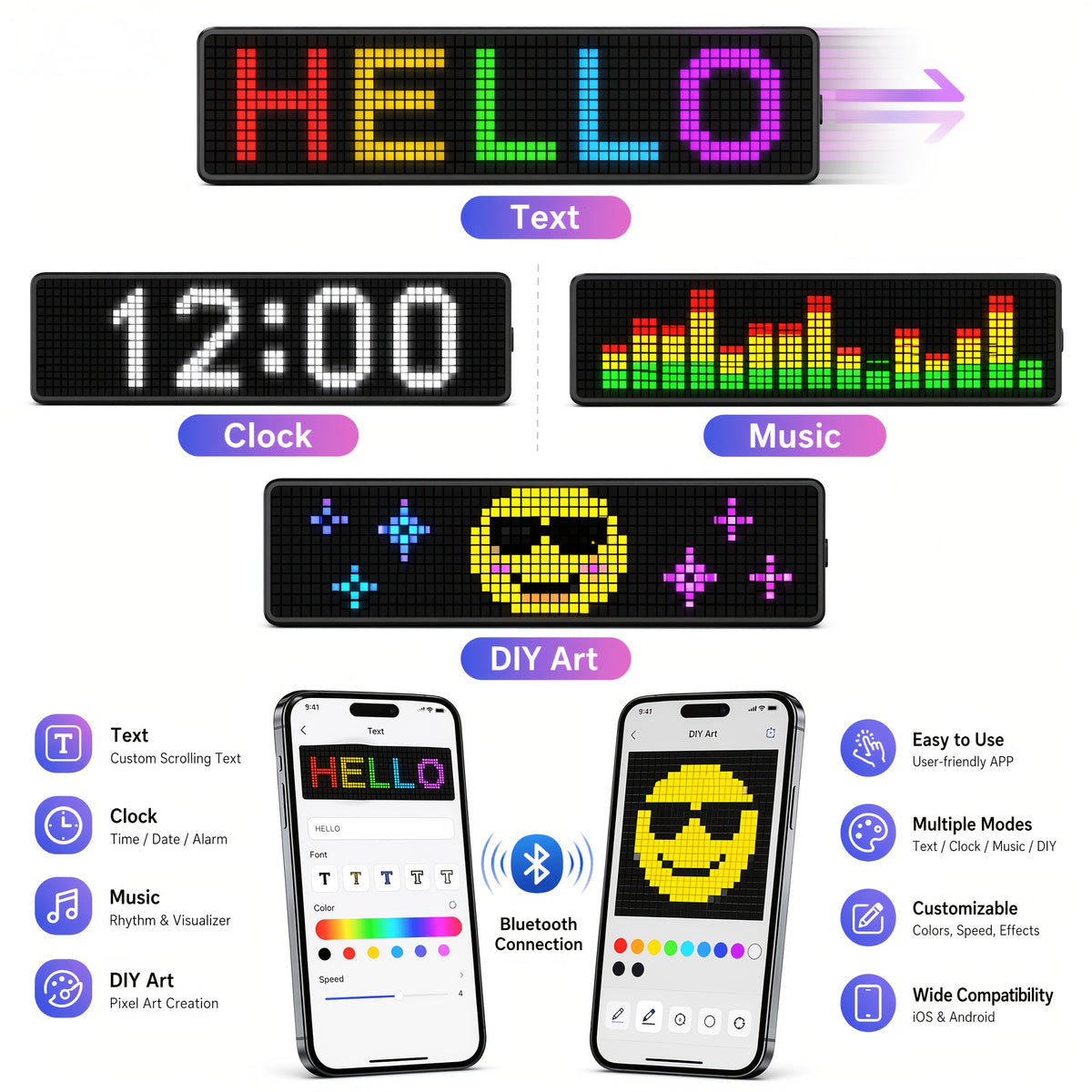 2pcs Flexible Eye Shape LED Sign, APP & Remote Control Programmable, 5V USB DIY Light for Car Party Holiday Gift