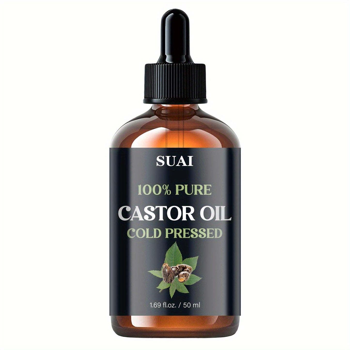 Castor Oil 100% Pure Cold Pressed 1.69oz — Hypoallergenic Multi-Use Oil for Hair Growth Eyebrow Eyelash Thickening Skin Moisturizing Nail Cuticle Care Plant Extract Women Men All Skin Types