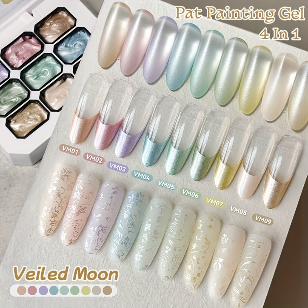 4-in-1 Pat Ombre Gel Nail Polish 9 Colors Gradient Stamping Painting Rub Powder – Solid Varnish for DIY French Manicure & Salon Nail Art, Chrome Glitter Effect for Women by UR SUGAR
