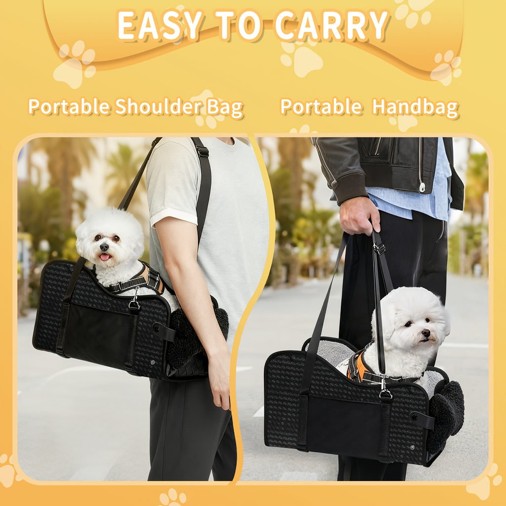 Comfortable Central Console Dog Car Seat, Portable Cozy Booster Car Seat, Deluxe Pet Car Seat for Dogs & Cats with Safety Harness, Breathable Mesh & Soft Padding - for Safe & Comfortable Trave