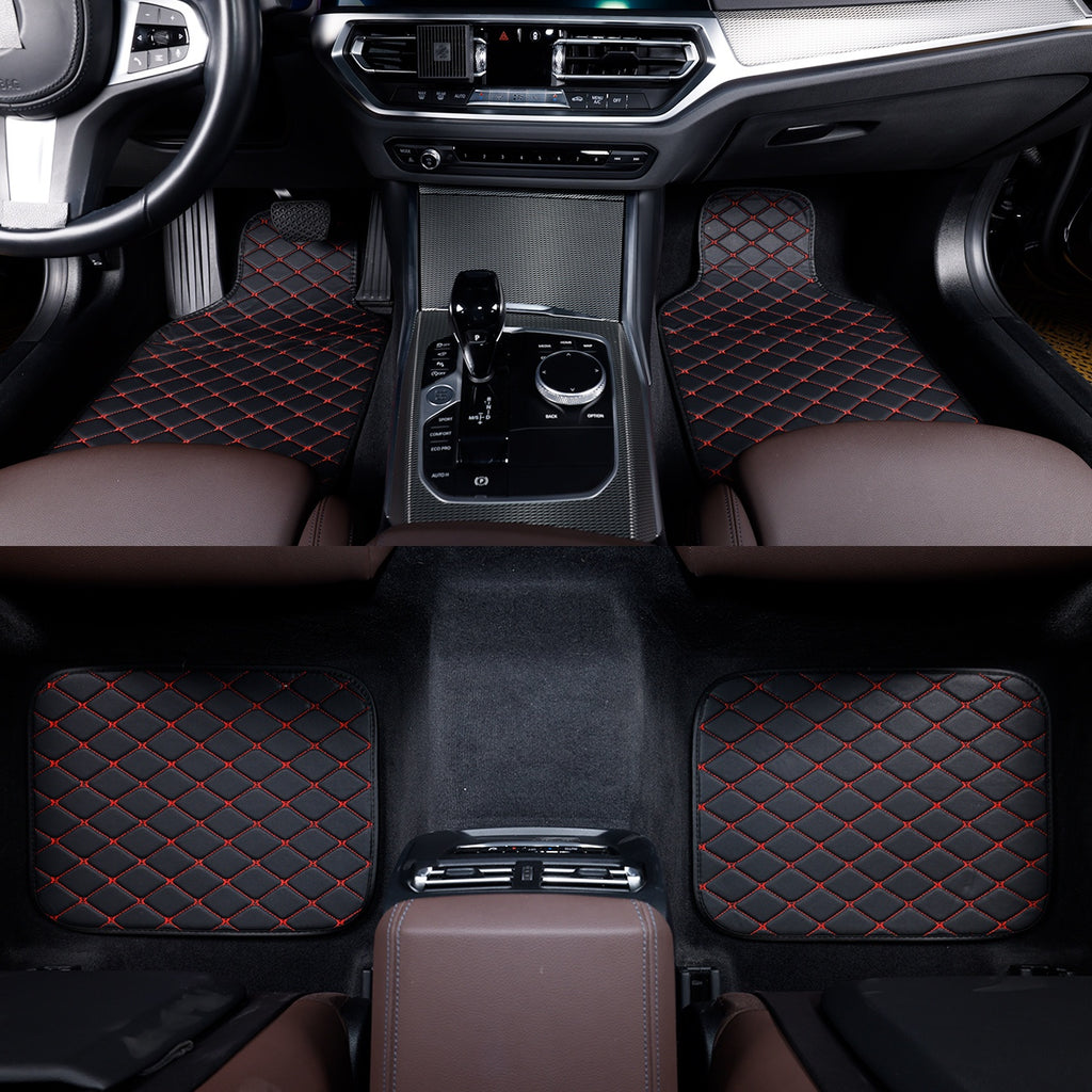 Universal PU Leather Car Floor Mats 4Pcs Set, Non-Slip Backing Waterproof Auto Floor Liners For Cars, SUV, Sedan, Truck, Van, Black