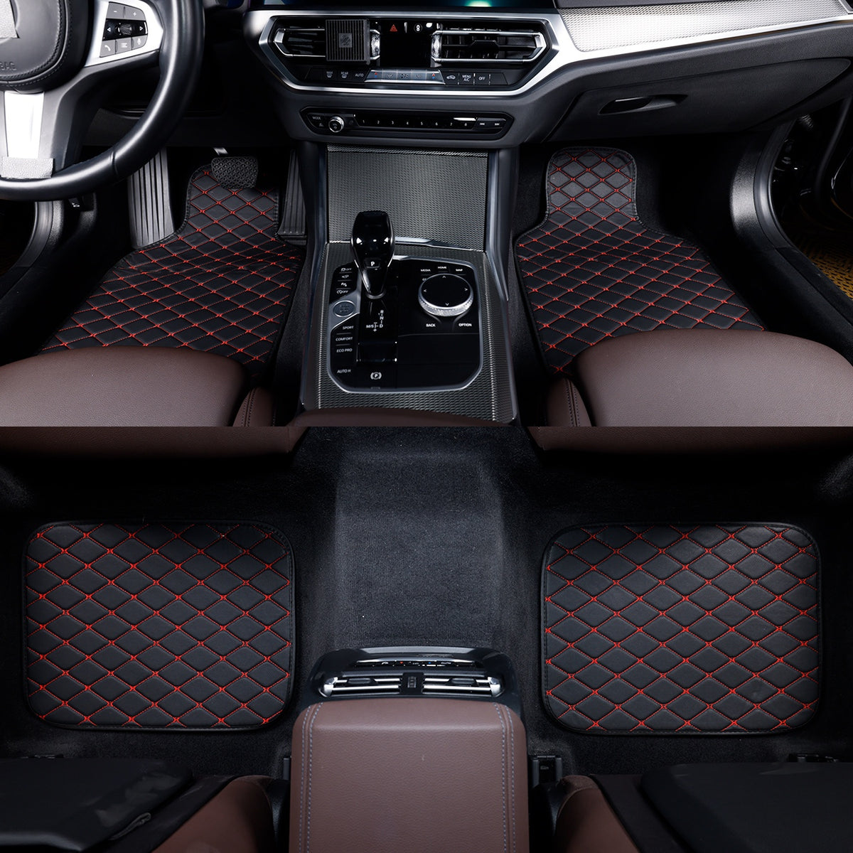 Universal PU Leather Car Floor Mats 4Pcs Set, Non-Slip Backing Waterproof Auto Floor Liners For Cars, SUV, Sedan, Truck, Van, Black