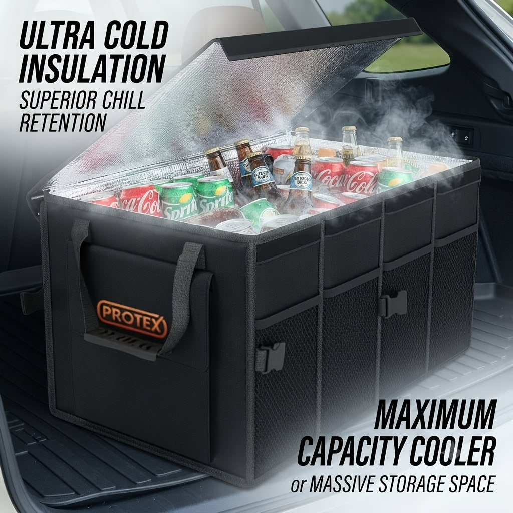 PROTEX Multifunctional Car Trunk Ice Pack (70 Liters) - Foldable with Lid, Cold And Heat Insulation, Large Capacity Organizer - Black Gray