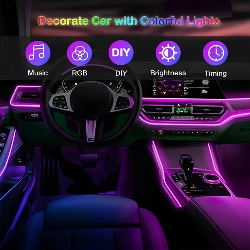 LED Interior Ambient Light Strips with USB, Fiber Optic Illumination for Dashboard and Control Panel, Remote Control, Music Sync - 5V Operating Voltage, LED Light Source, No Battery Required