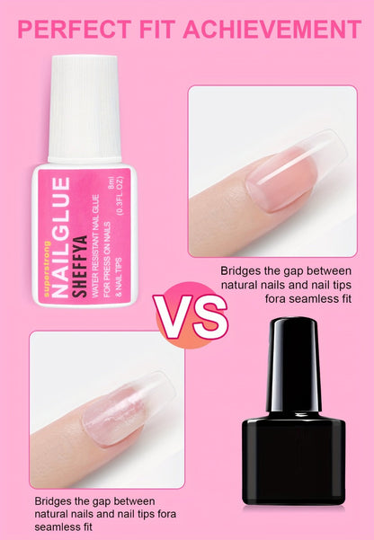 Brush-On Nail Glue Maximum Strength 0.27oz by SHEFFYA – Long-Lasting Mess-Free Precision Applicator for Press-On Nails, Nail Tips & Acrylic Nails, Salon & DIY Home Nail Art, 2pc 5pc 10pc Value Sets