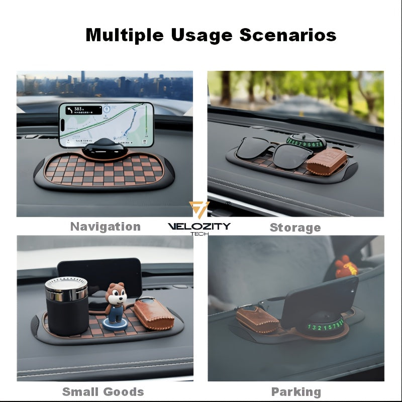 Anti-Slip Mat for Car Dashboard, 2026 New Multifunctional Car Anti-Slip Mats with Temporary Parking Number, Universal Rotatable Vehicle Mounted Anti-Slip Mat Phone Holder