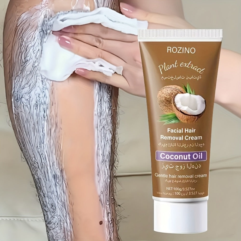 Coconut Hair Removal Cream 100g — Painless Depilatory for Women, Face Legs Armpits Bikini Area, Gentle Sensitive Skin Formula, Semi-Permanent Smooth Results
