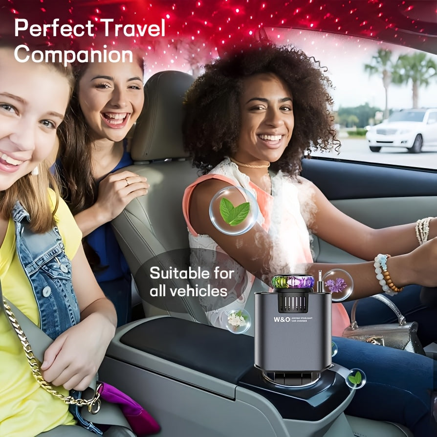 New AromaRelax Car Charger,Perfume(1pc/3pcs Sold),3-in-1 Retractable Car Charger with Starlight Projector, Fast Charging Car Phone Charger with 2.6ft Retractable Cable and USB-C Port, Car Charger Adapter, Compatible with Phone Etc.