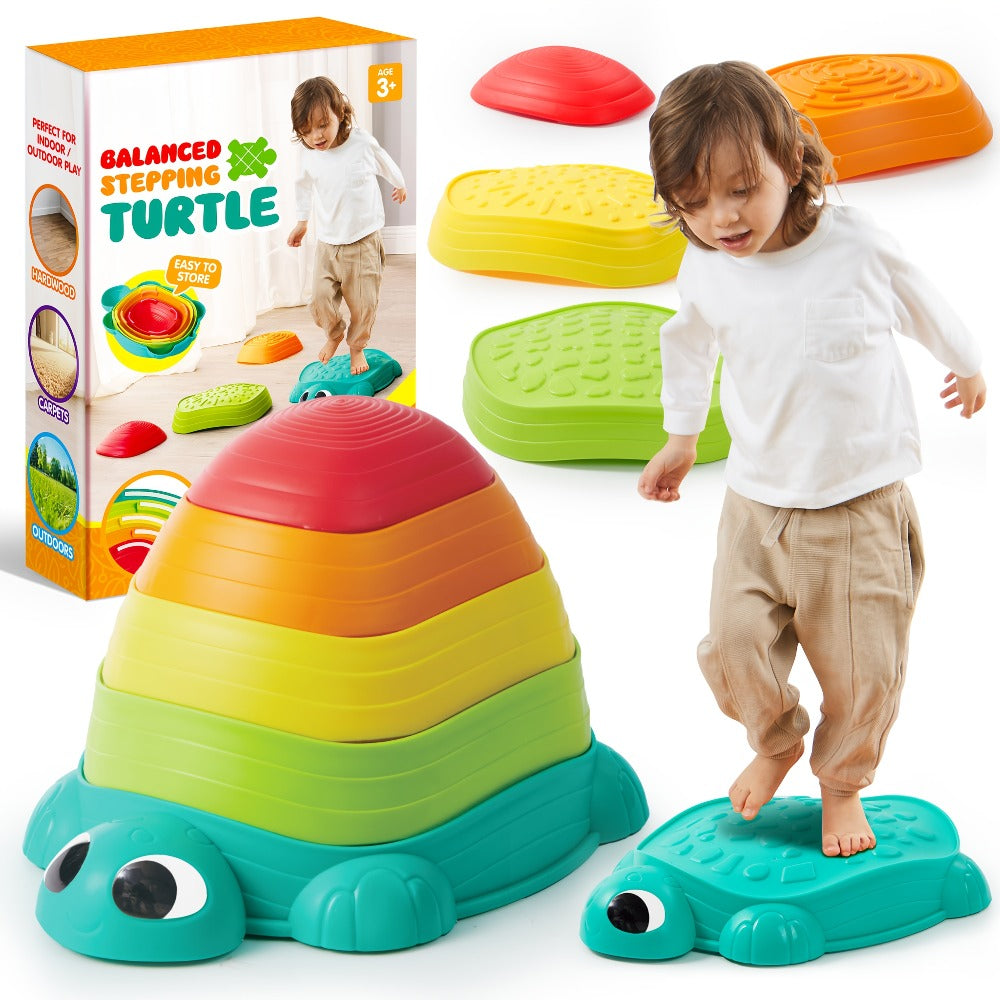 Kids Turtle Balance Stepping Stones 5pcs – Obstacle Course Coordination Game Toy, Up to 265 lbs, Non-Slip PP Material, Indoor & Outdoor Play for Boys & Girls Ages 3+ | Birthday Christmas Gift