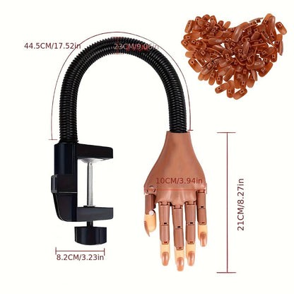 Nail Practice Hand Kit for Acrylic Nails Flexible Training Hand with 200pcs Replacement Nail Pads Clippers Files and Brush - Complete Manicure Training Tools for Beginners and Nail Salons