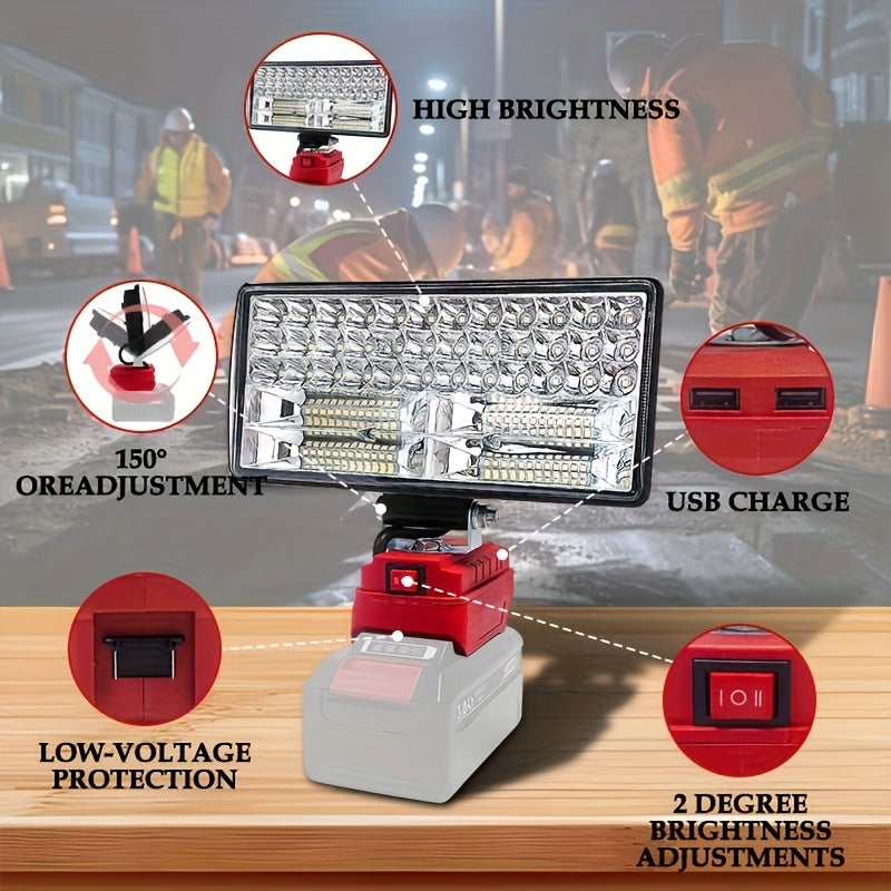 LED Work Light Work Lamp for Power X Change Series 18V Lithium Battery, 2 USB Charging Ports, Dual Brightness Level, Compatible with Outdoor, Camping, Car Repairing, Emergency And Job Site Lighting (Without Battery)
