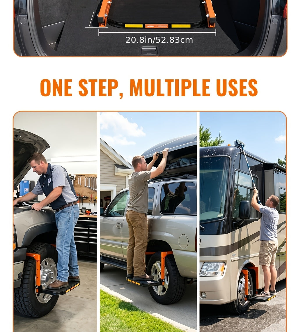 Heavy Duty Foldable Tire Step with Anti-Slip Texture, Adjustable Height, 300/650 LBS Load Capacity, Fits Tires Up to 13.5" And 15" Wide, Portable Roof Rack Climbing Step, Universal Car Additions for Truck SUV Trailer